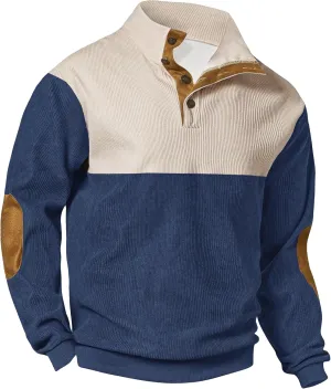 Mens Corduroy Fleece Lined Sweatshirts Long Sleeve Heavyweight Casual Button Pullover (S-XXL)