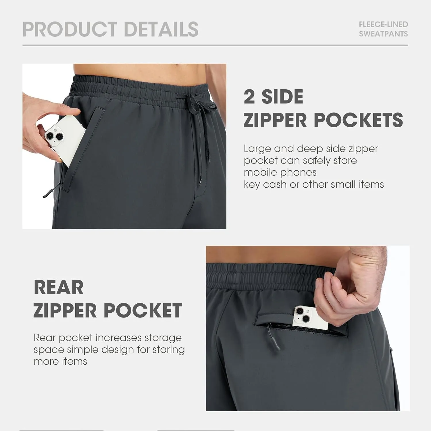 Men's Fleece Lined Jogger Winter Athletic Workout Warm Pants with Zipper Pockets