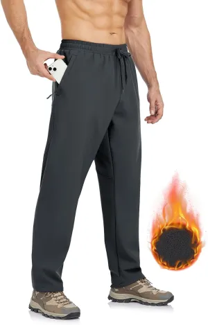 Men's Fleece Lined Jogger Winter Athletic Workout Warm Pants with Zipper Pockets