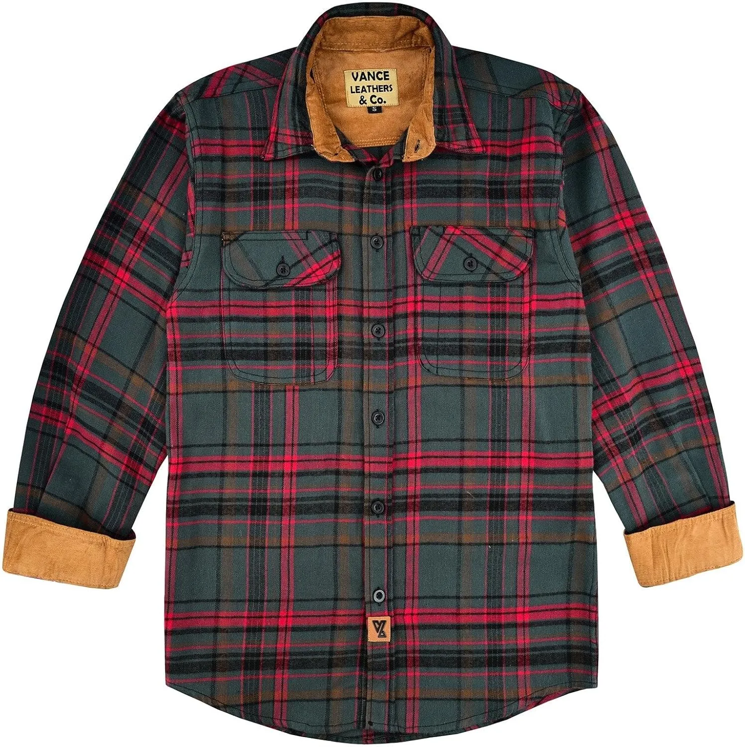 Men's Long Sleeve Plaid Button Down Casual Flannel Shirt, for Men Soft 100% Cotton, Corduroy Cuffs