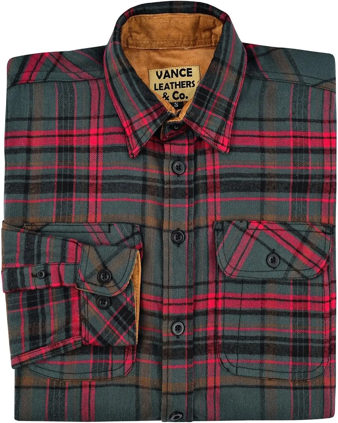 Men's Long Sleeve Plaid Button Down Casual Flannel Shirt, for Men Soft 100% Cotton, Corduroy Cuffs