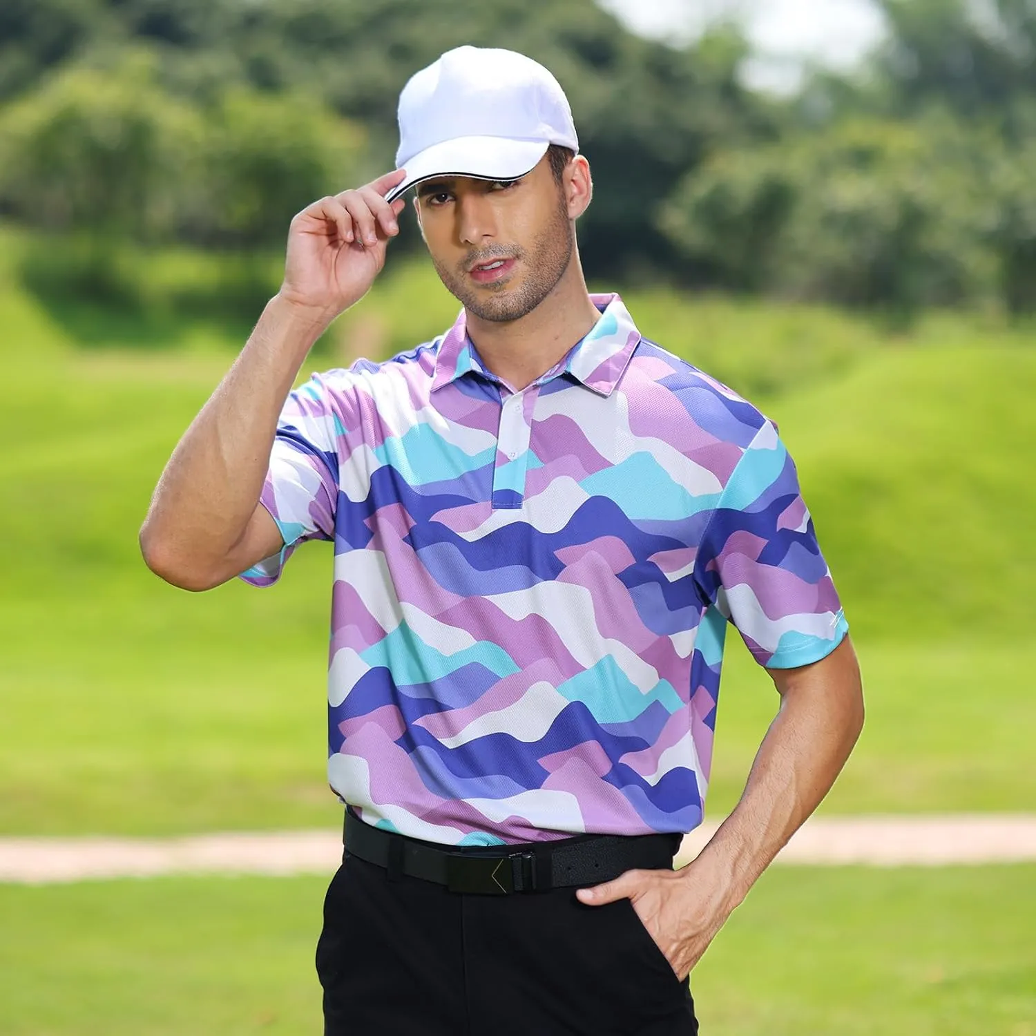 Mens Moisture Wicking Golf Polo Shirts UPF 50  Short Sleeve Shirt M-5XL