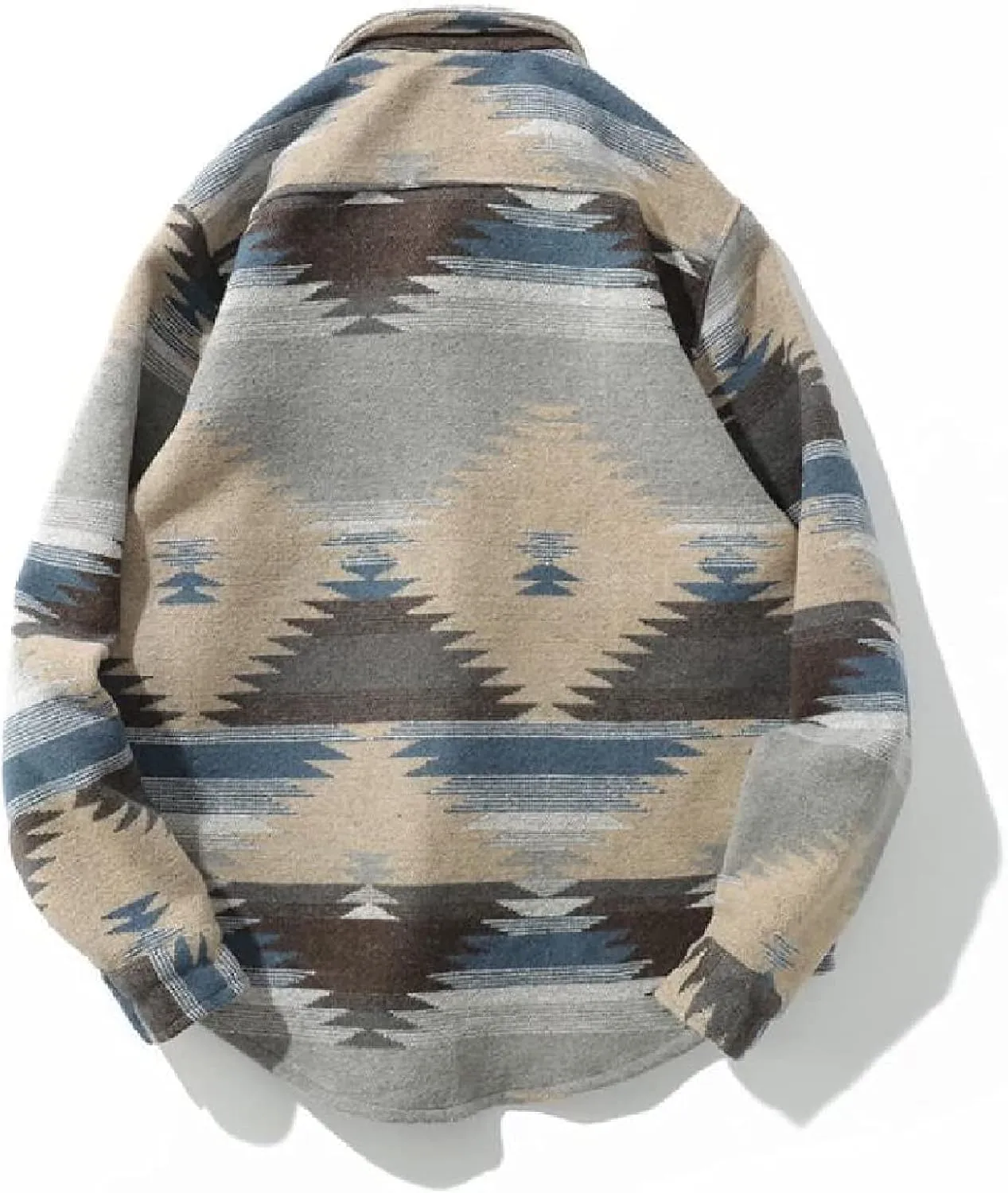 Men's Retro Aztec Print Flannel Shacket Long Sleeve Brushed Button-Down Shirt Jacket