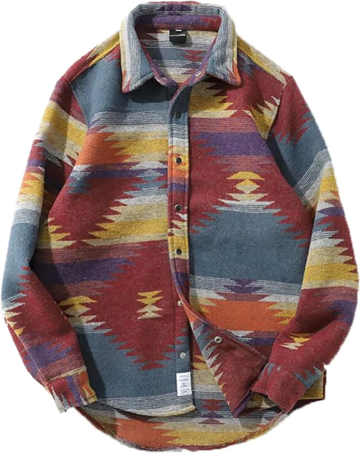 Men's Retro Aztec Print Flannel Shacket Long Sleeve Brushed Button-Down Shirt Jacket