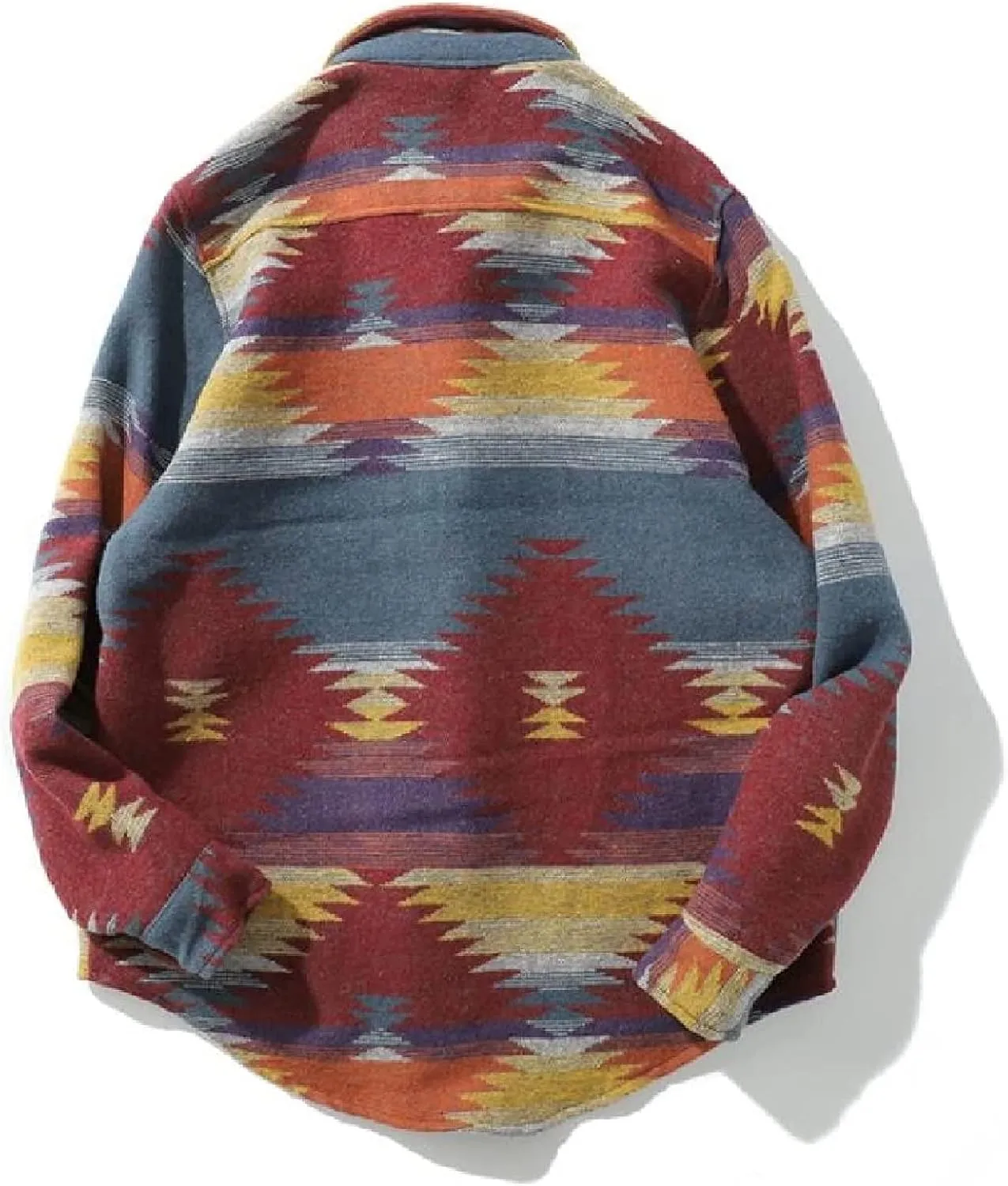 Men's Retro Aztec Print Flannel Shacket Long Sleeve Brushed Button-Down Shirt Jacket