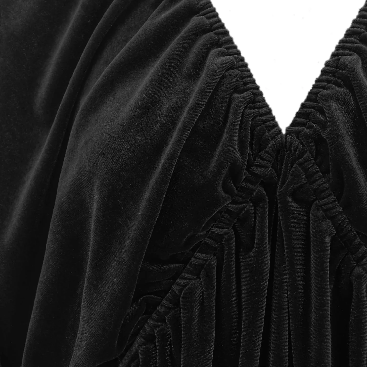 R.Vivimos Womens Fall Velvet Tunic Dress 2025 Trendy Sexy Deep V Neck 3/4 Sleeve Elastic Waist Loose Mini Dress with Pockets