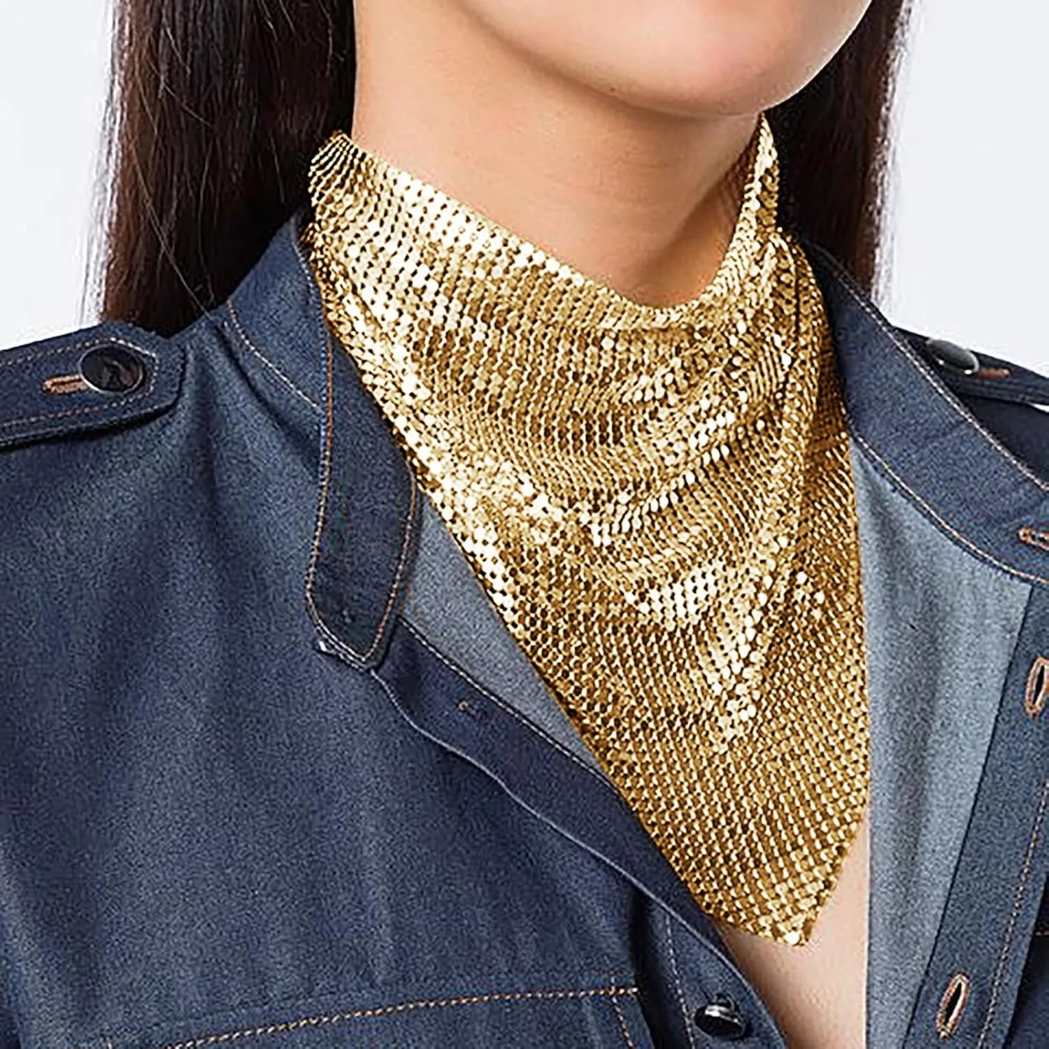 Shiny Sequins Scarf Women's Punk Necklace Personality Street Bling Bib Accessories for Disco Party Nightclub Fashion Show