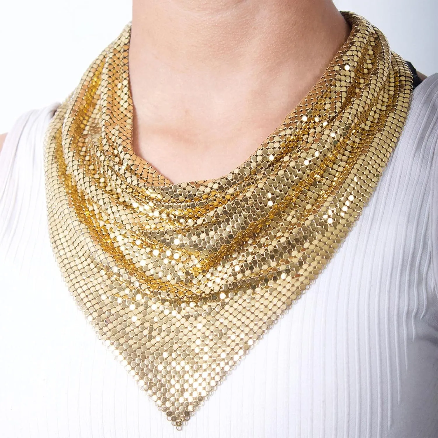 Shiny Sequins Scarf Women's Punk Necklace Personality Street Bling Bib Accessories for Disco Party Nightclub Fashion Show