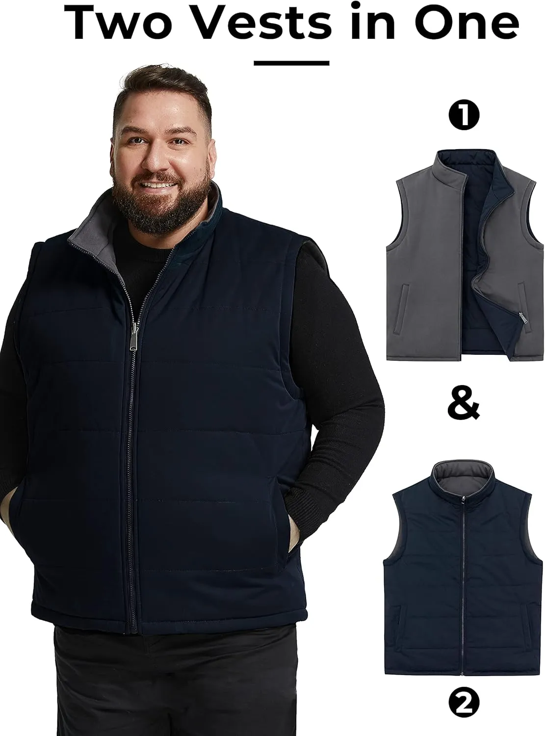 Soularge Men's Big and Tall Winter Thickened Warm Reversible Puffer Vest