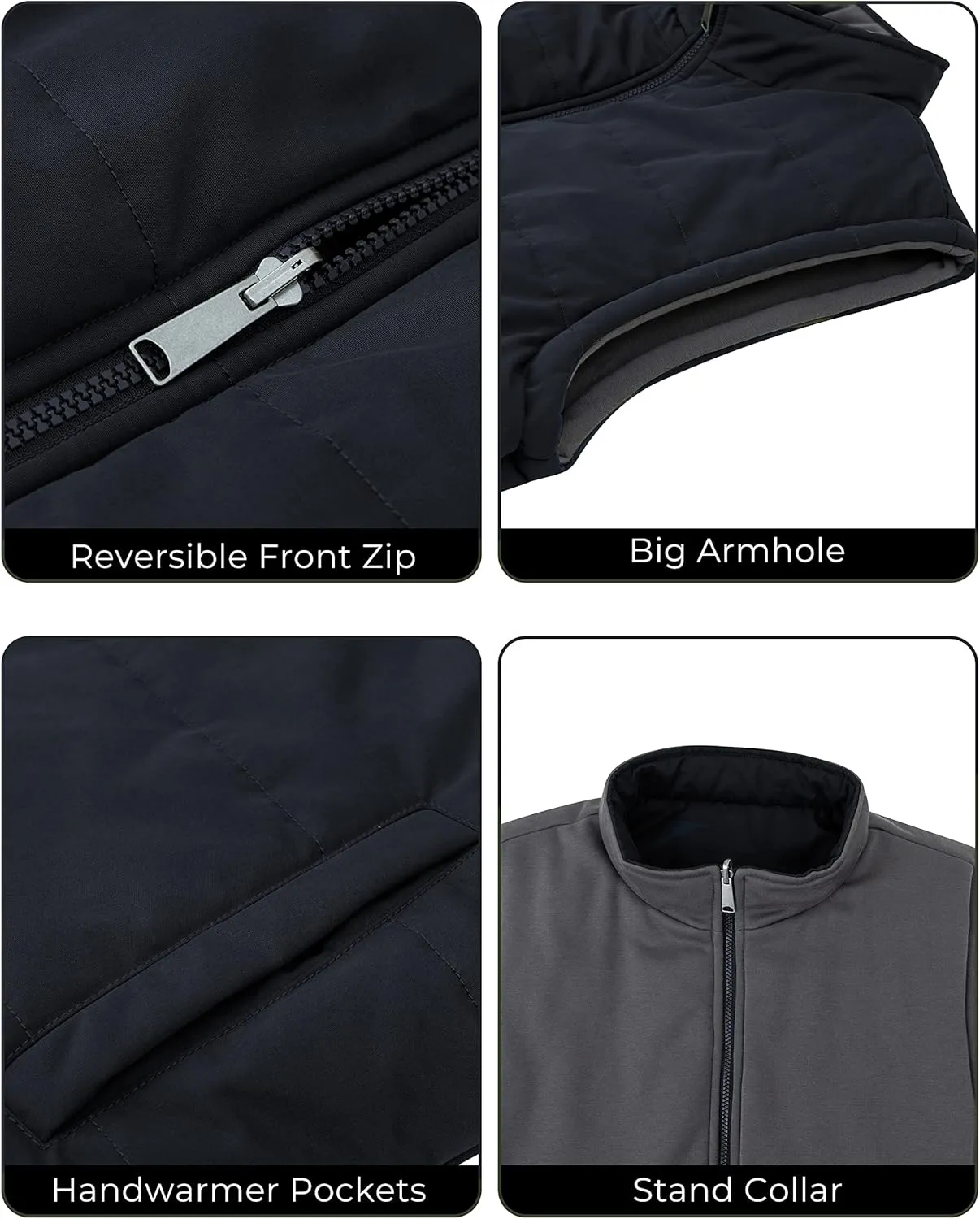 Soularge Men's Big and Tall Winter Thickened Warm Reversible Puffer Vest
