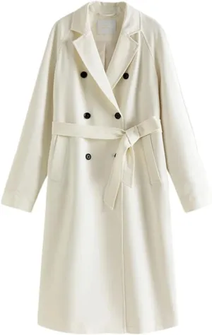 Women Classic Double-Breasted Trenchcoats Commuter Suit Collar Midi Trench Jacket Solid With Belt Coat