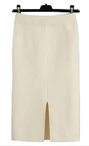 Women's Stretchy Knit Skirt Bodycon Skirts with Elastic High Waist Band and Slit
