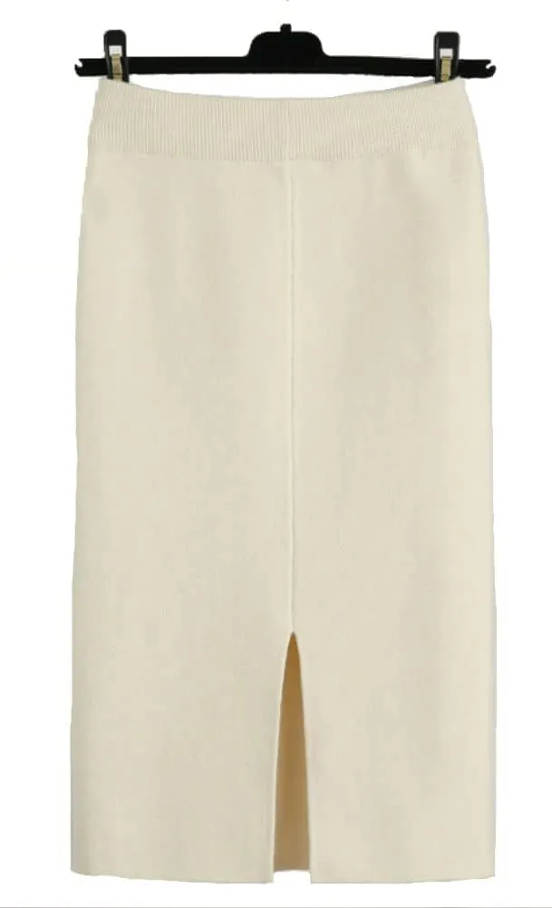 Women's Stretchy Knit Skirt Bodycon Skirts with Elastic High Waist Band and Slit