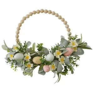 Wooden Bead and Foliage Wreath